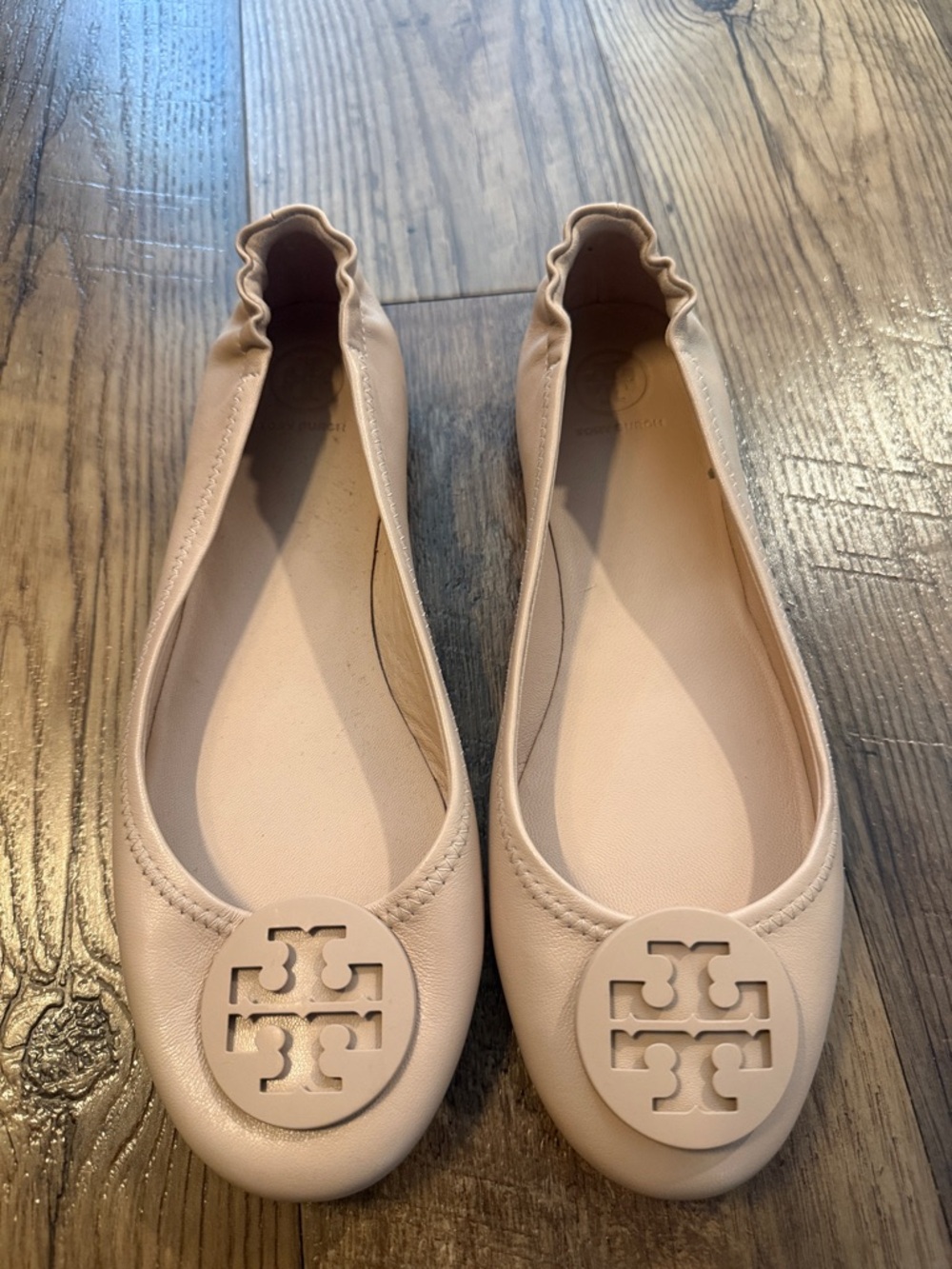 Tory Burch Blush Leather Logo Ballet Flats